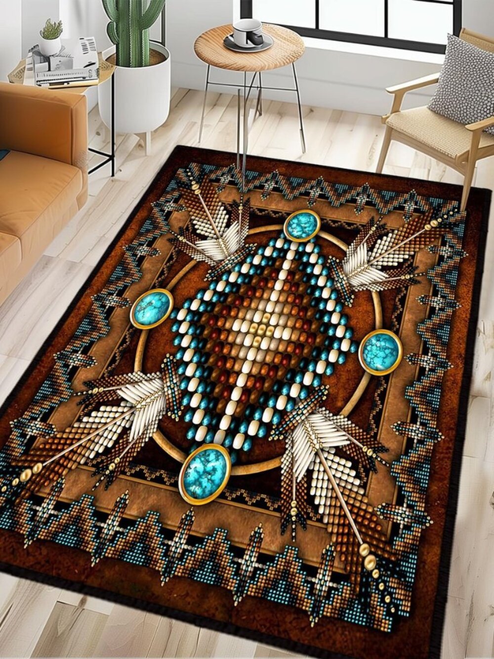 Southwestern Area Rug 4x6 Washable Bedroom Rug,Aztec Tribal Rugs Native American